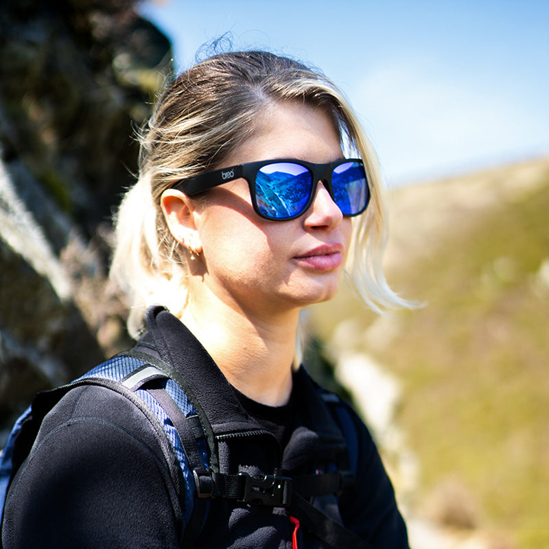 Uptones Black Sunglasses with Mirror Blue Lens