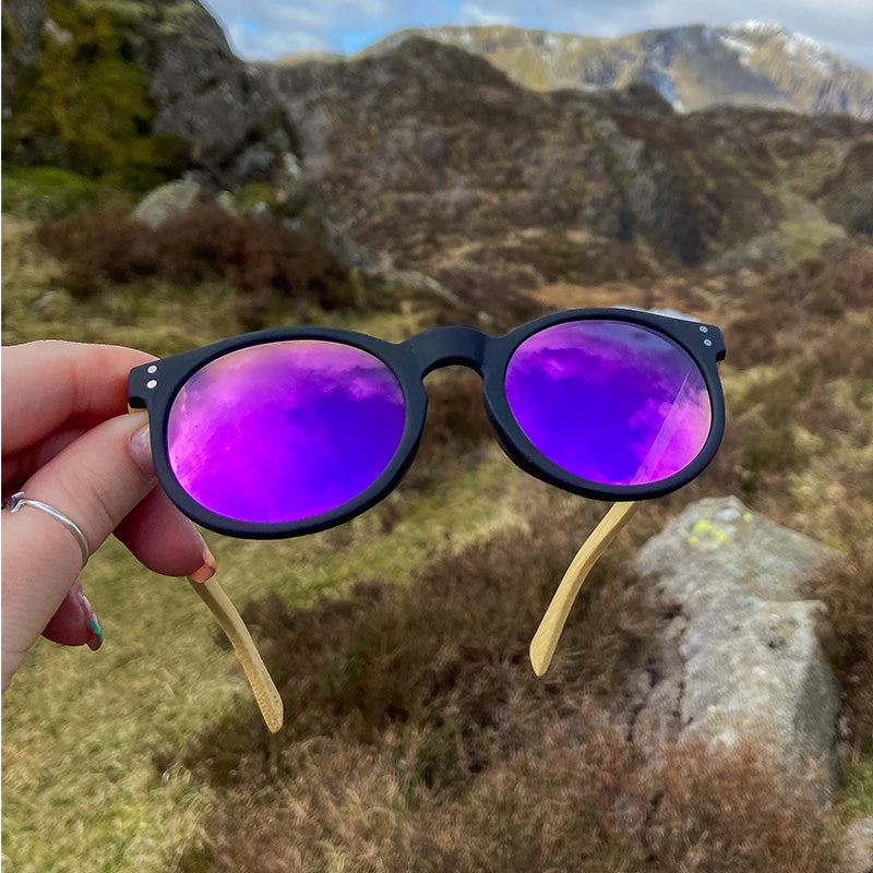 Elmhurst Black & Bamboo Sunglasses with Mirror Pink Lens