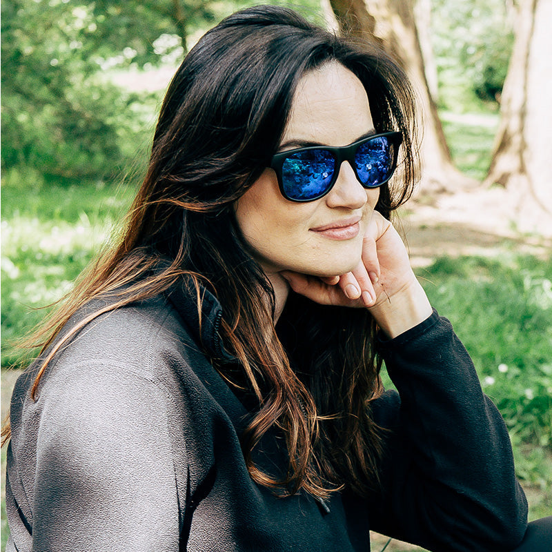 Uptones Black Sunglasses with Mirror Blue Lens